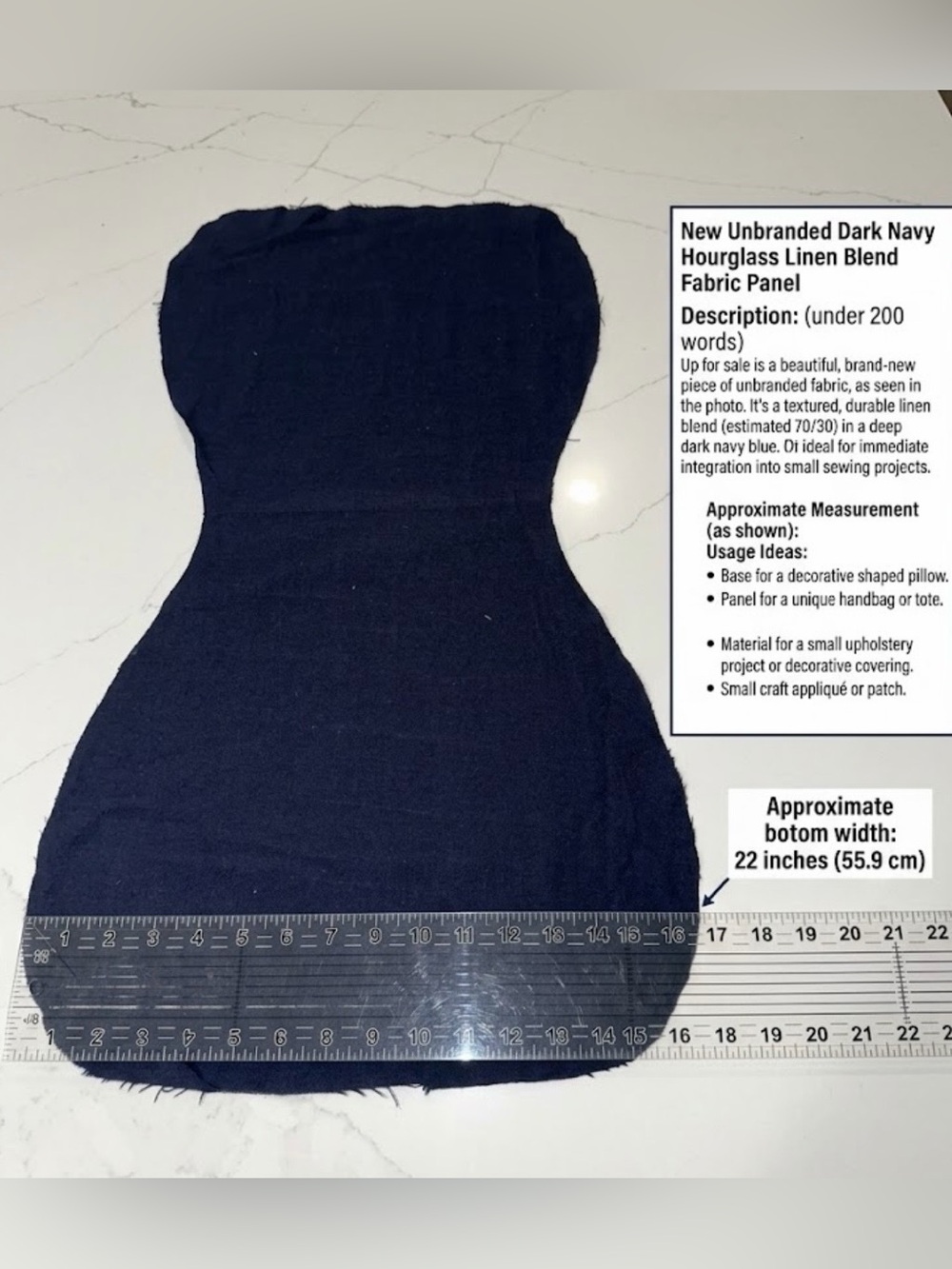 Unbranded Dark Navy Hourglass Linen Blend Fabric Panel - New